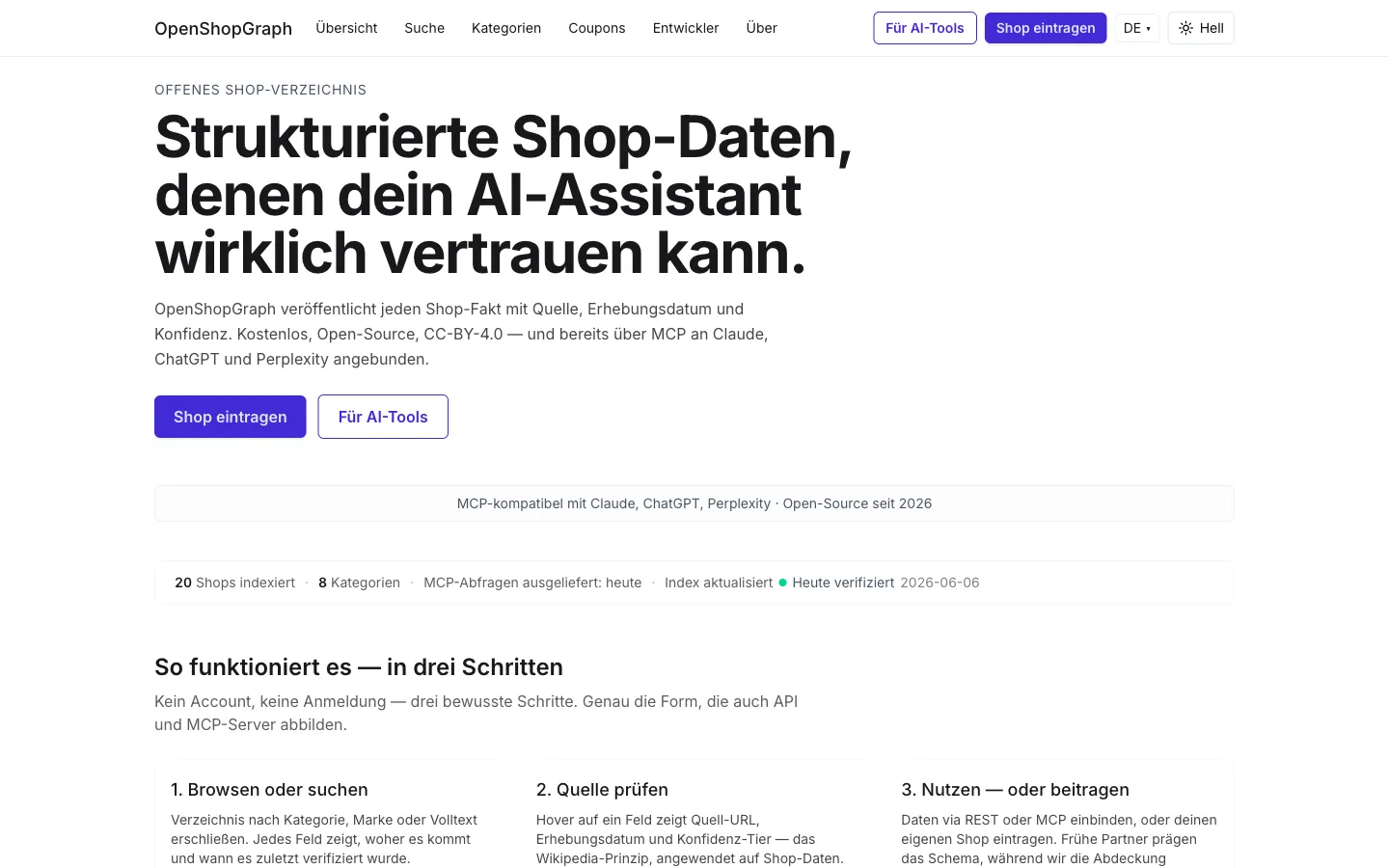 Homepage with the dense shop directory